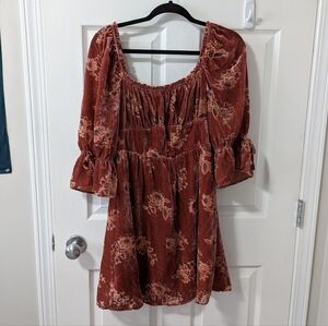 Lait Collection Floral Pink Velvet Mini Dress